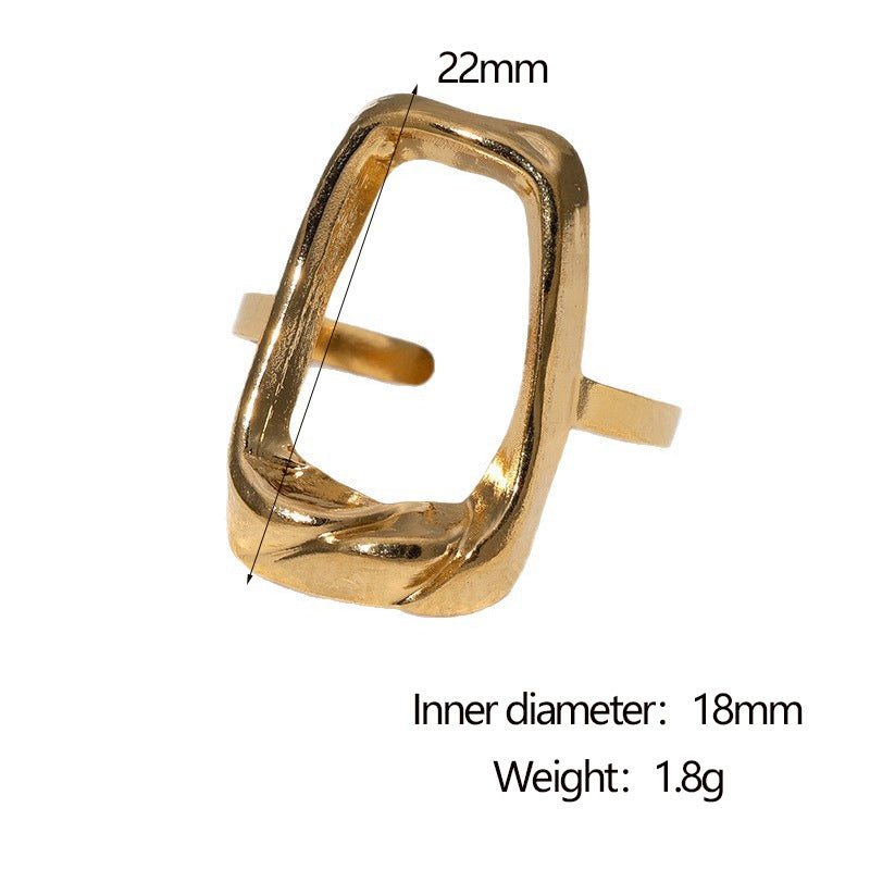 Anello Aperto Quadrato Geometrico Minimalista Placcato Oro 18K in Acciaio Inossidabile, Gioielli di Moda per Donna