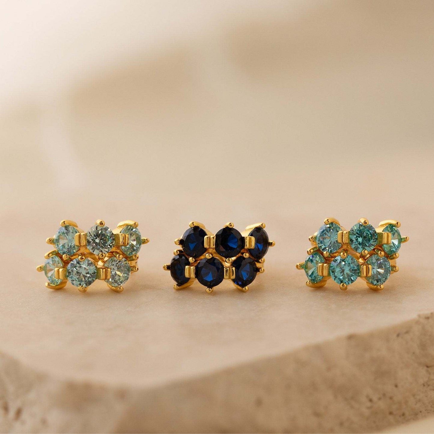 Minimalist Geometric Birthstone Stud Earrings for Women with 18K Gold Plated Copper Base and Vacuum Electroplating