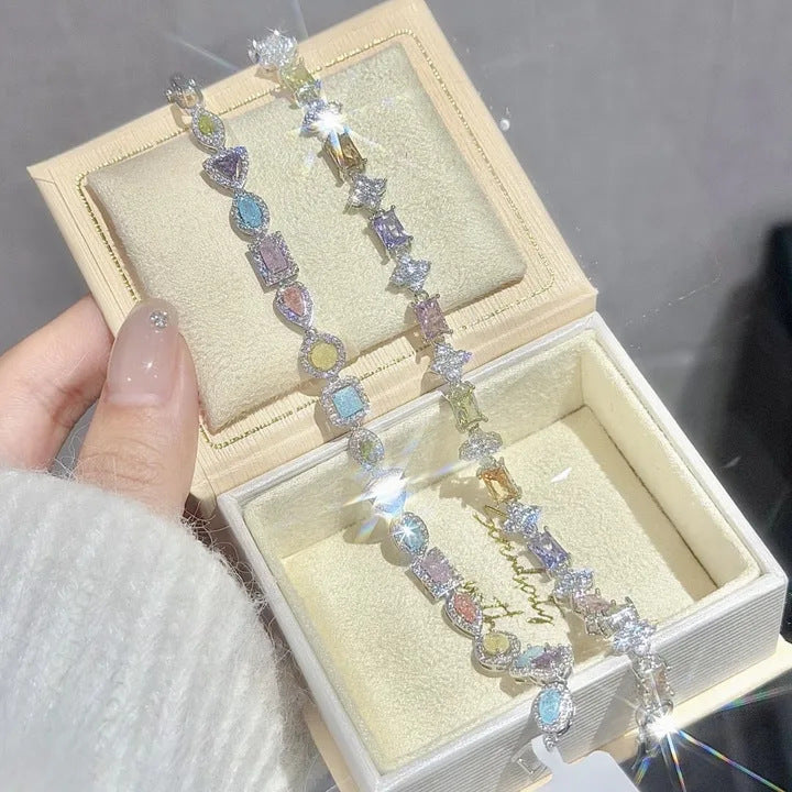 Elegant Floral Geometric Brass Bracelet with Cubic Zirconia Inlay for Women