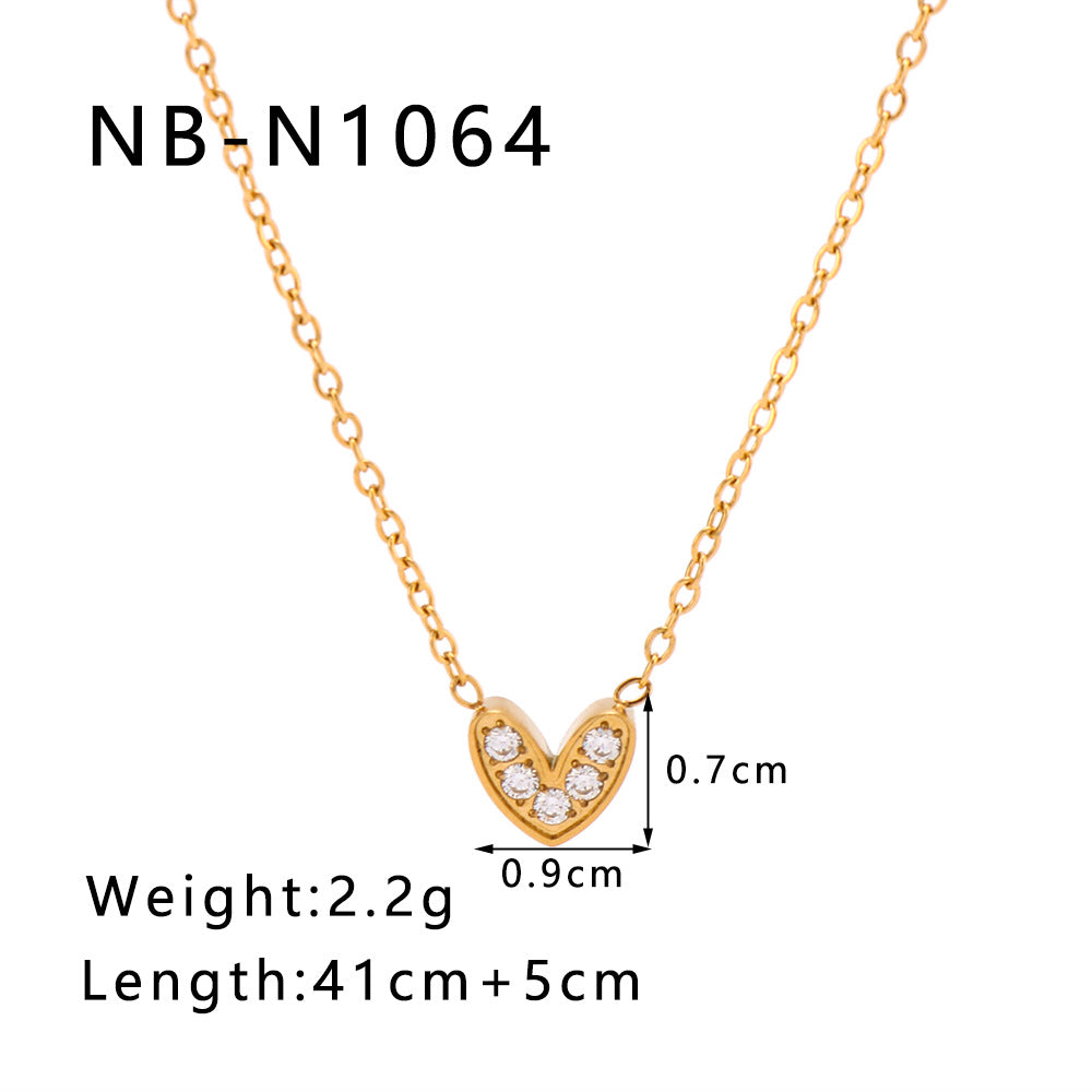 Minimalist Heart-Shaped Titanium Steel Pendant Necklace with Rhinestone Inlay on O-Chain for Women