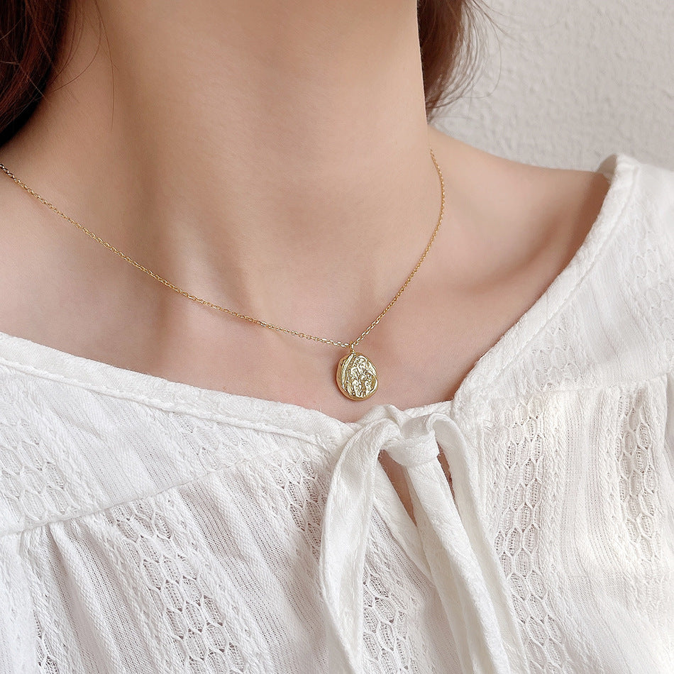 Collana da donna minimalista in argento sterling 925 testurizzata geometrica irregolare