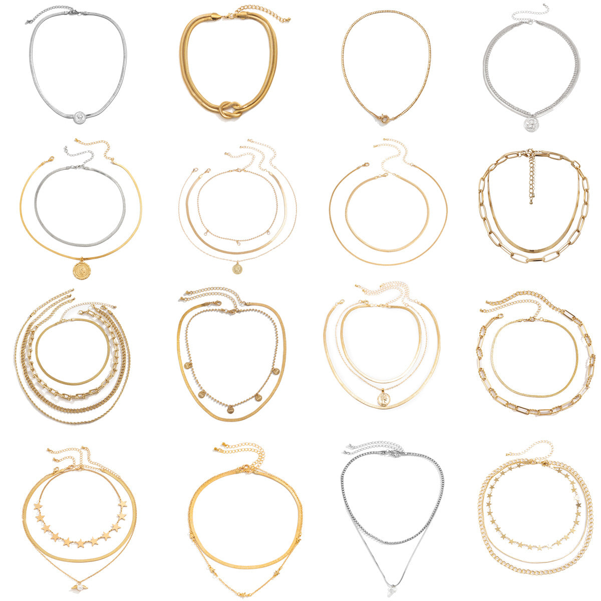 Punk Hip-hop Geometric Oval Plated Alloy Double Layer Snake Chain Necklace for Women