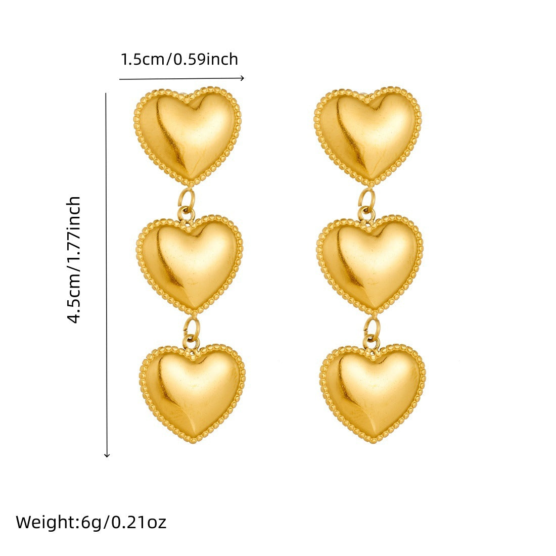 Gold Plated Heart Stainless Steel Long Dangle Earrings with Tassel