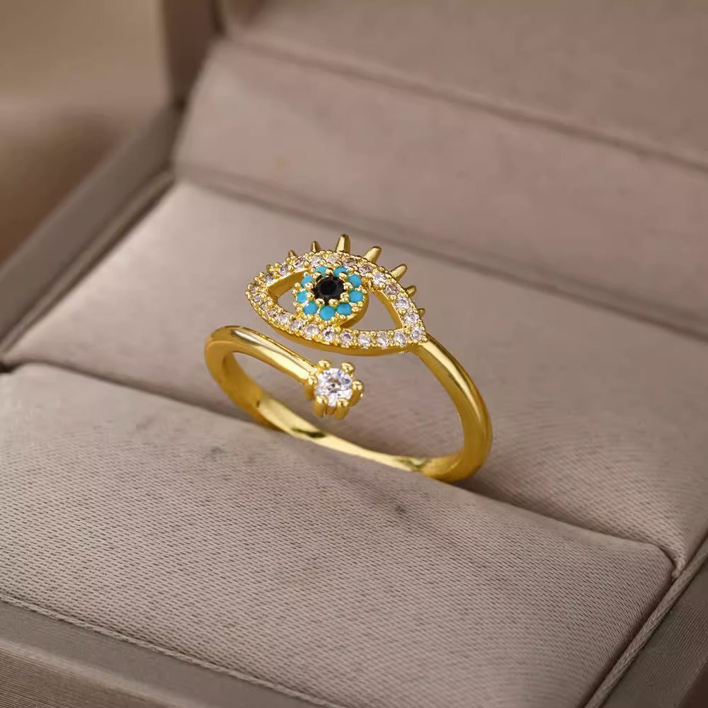Minimalist Evil Eye Ring for Women in Copper with Plated Finish Blue Eye Design