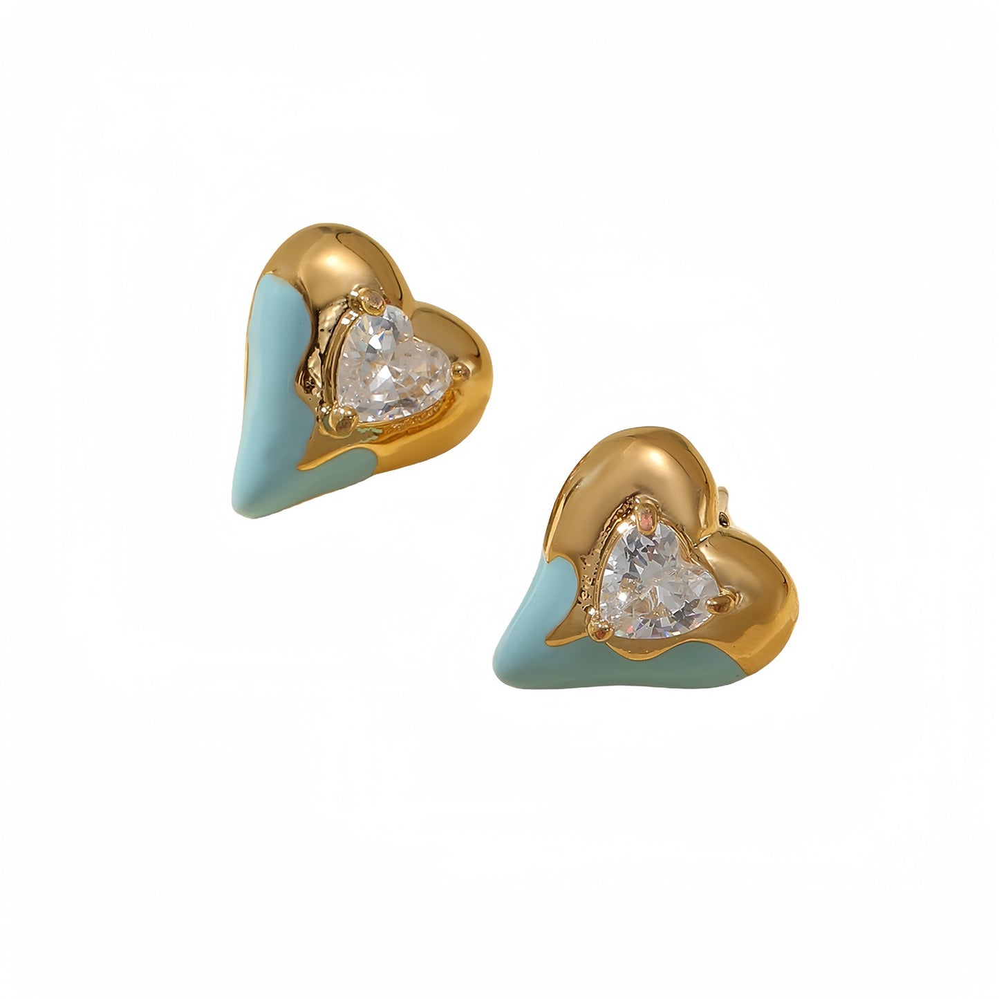 Orecchini minimalisti in acciaio al titanio a forma di cuore con intarsio di strass e placcatura in oro 18 carati da donna