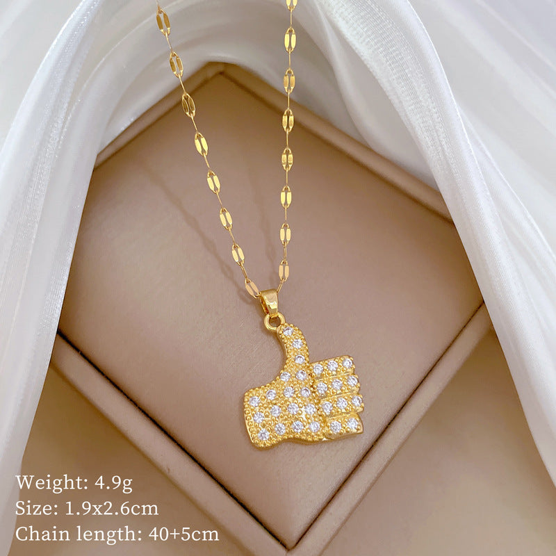 Four-Leaf Clover Rhinestone Pendant Necklace for Women Titanium Steel Irregular Chain Shell Locket Floral Style