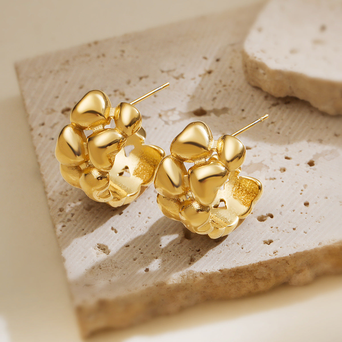 Minimalist Heart-Shaped Gold-Plated Stainless Steel Earrings for Women with C-Shape Design