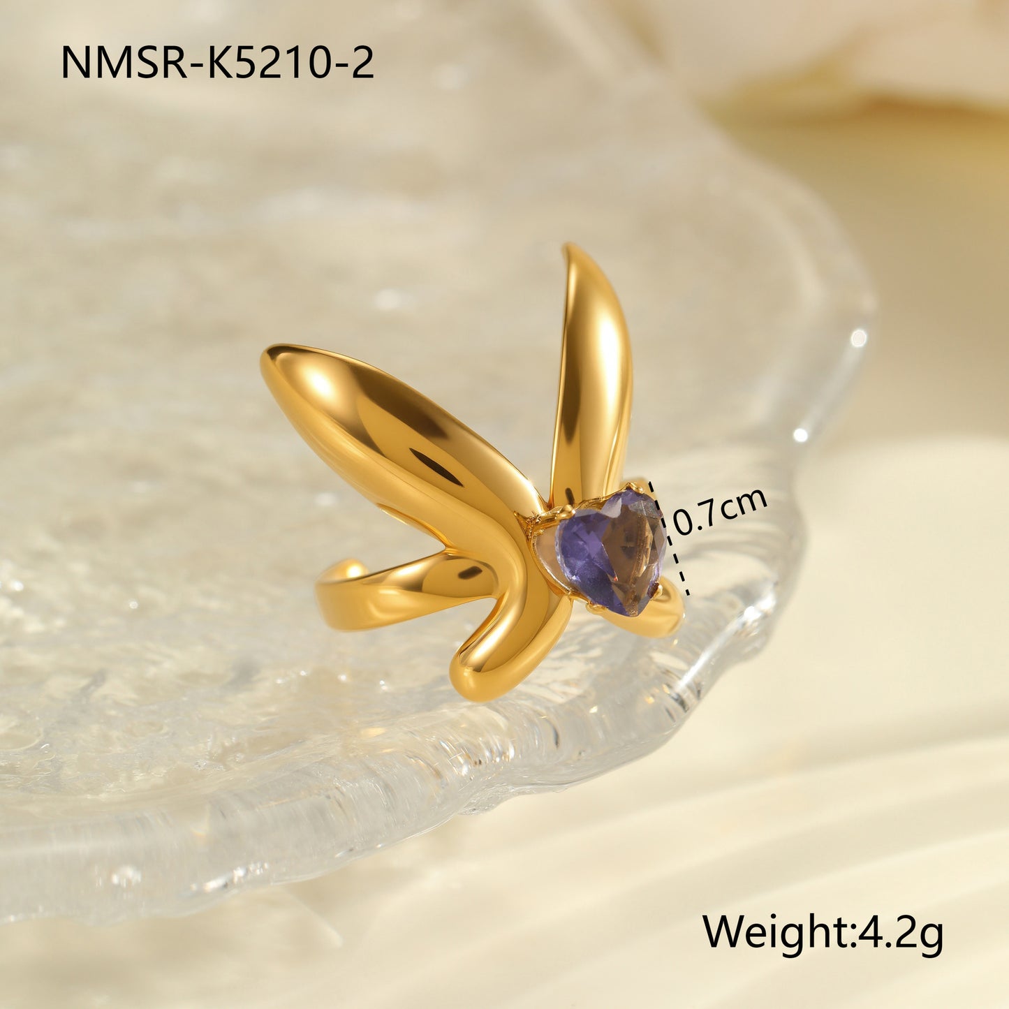 Anello da donna minimalista irregolare geometrico in acciaio inossidabile placcato oro con accento di zirconi