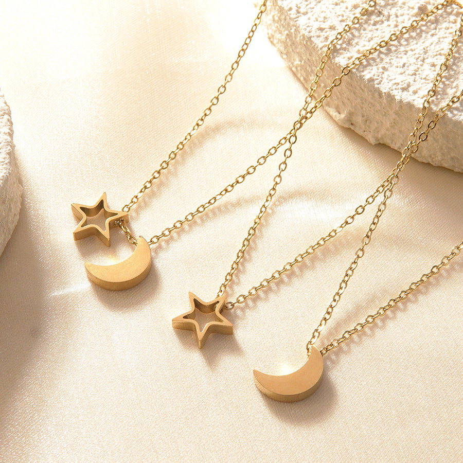 Elegant 18K Gold Plated Star Moon Stainless Steel Necklace for Women
