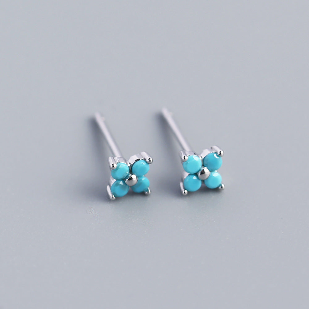 Minimalist Sweet 925 Sterling Silver Inlaid Rhinestone Floral Stud Earrings