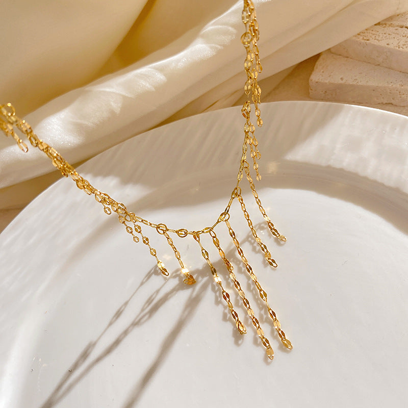Minimalist Titanium Steel Plated Multi-Layer Lips Tassel Necklace Unisex