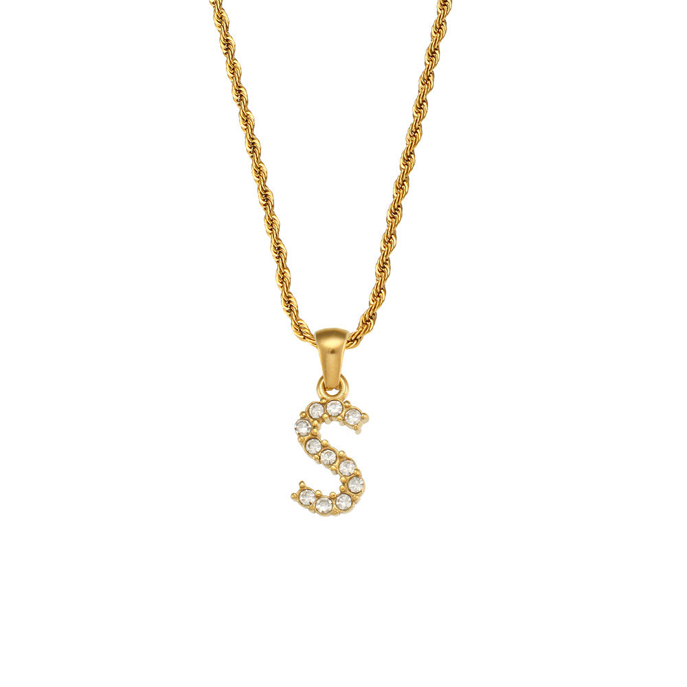 Collana da donna minimalista con pendente a lettera in stile Ins, catena in acciaio inossidabile e pendente in acciaio al titanio placcato