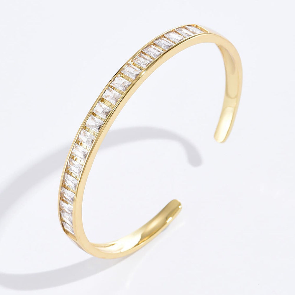 Bracciale minimalista in rame con placcatura in oro 18 carati e intarsio di zirconi per donna