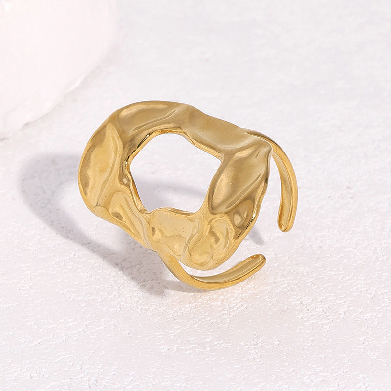 Anello Aperto da Donna Minimalista Geometrico in Acciaio Inossidabile con Finitura Placcata e Design Irregolare