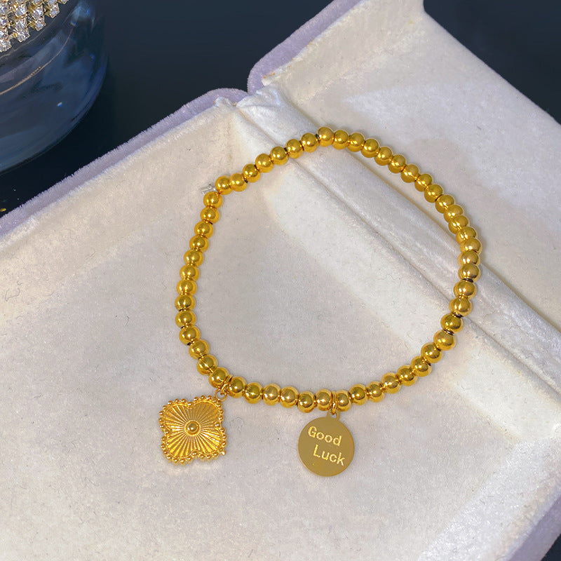 Gold Plated Titanium Steel Round Geometric Bracelet with Smile Element