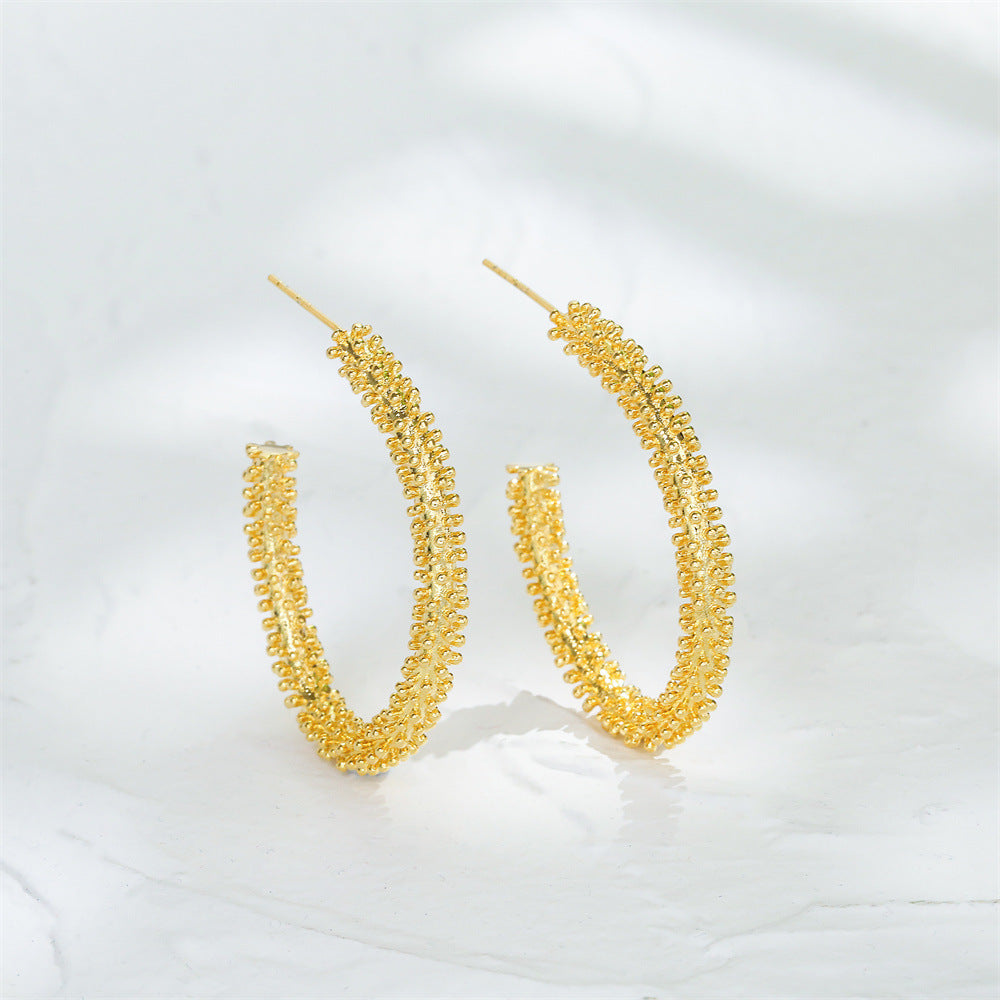 Orecchini da donna geometrici di moda con base in rame e placcatura in oro 14 carati, perni in argento 925 anallergico