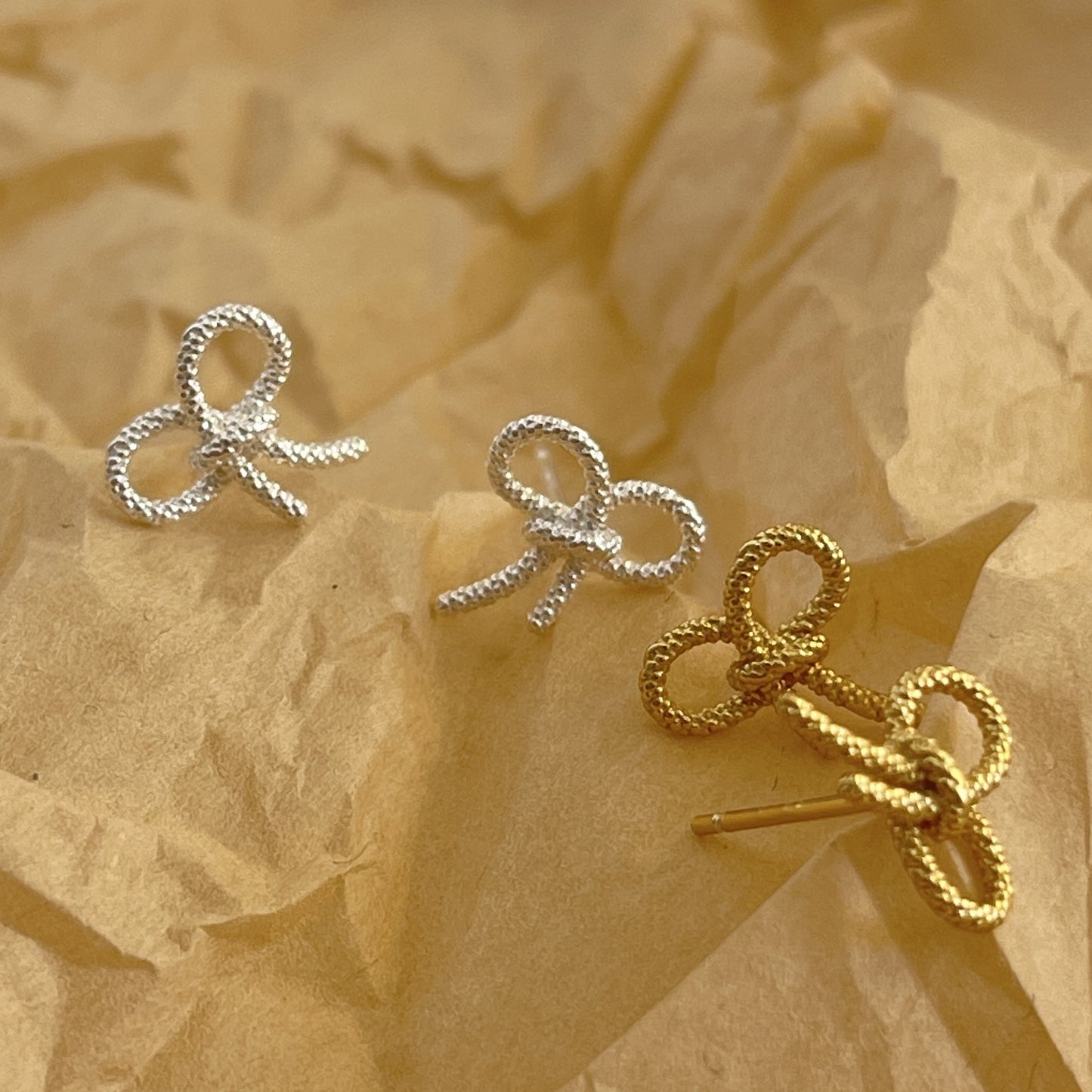Minimalist Bowknot Earrings in 925 Sterling Silver with Plated Finish for Women