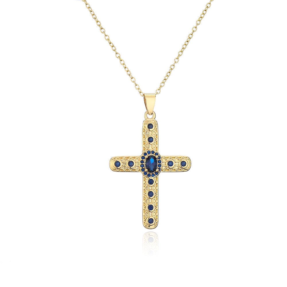 Collana con Pendente a Croce Geometrica Minimalista in Rame con Placcatura in Oro 18K e Intarsi in Zircone