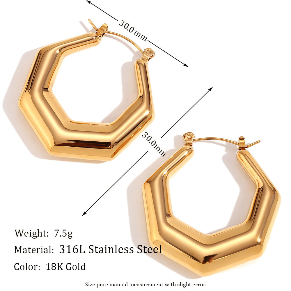 Orecchini a clip vuoti geometrici vintage in acciaio inossidabile placcati oro 18 carati da donna
