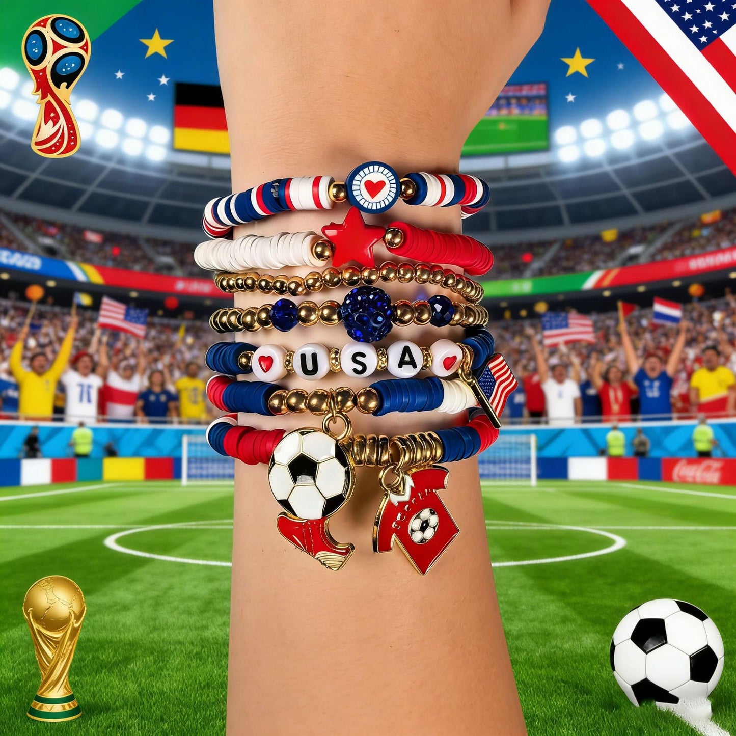 Vintage Handmade Resin Bracelet Unisex World Cup Fan Jewelry