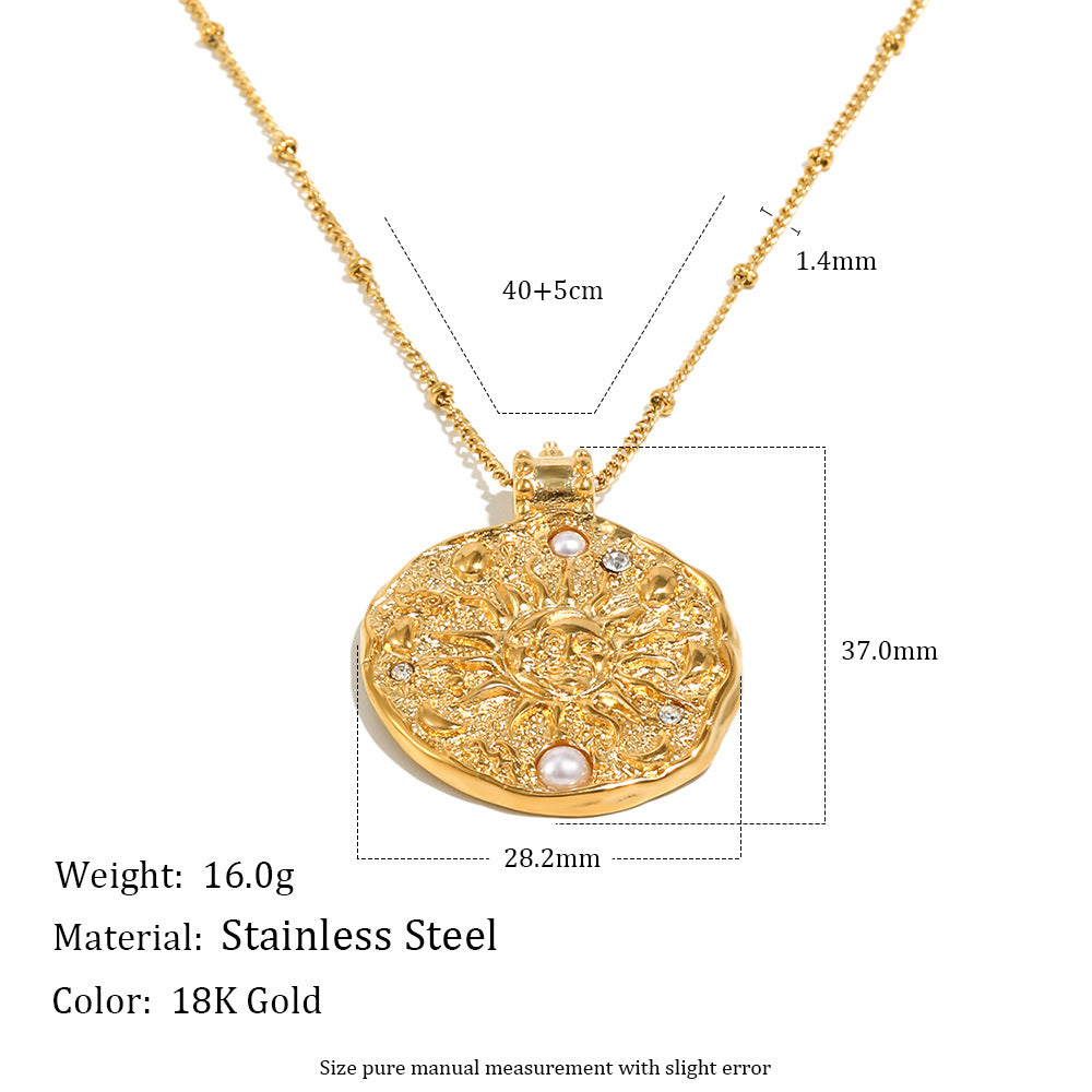 Collana con Pendente da Donna a Faccia di Sole Placcato Oro in Acciaio Inossidabile Geometrico