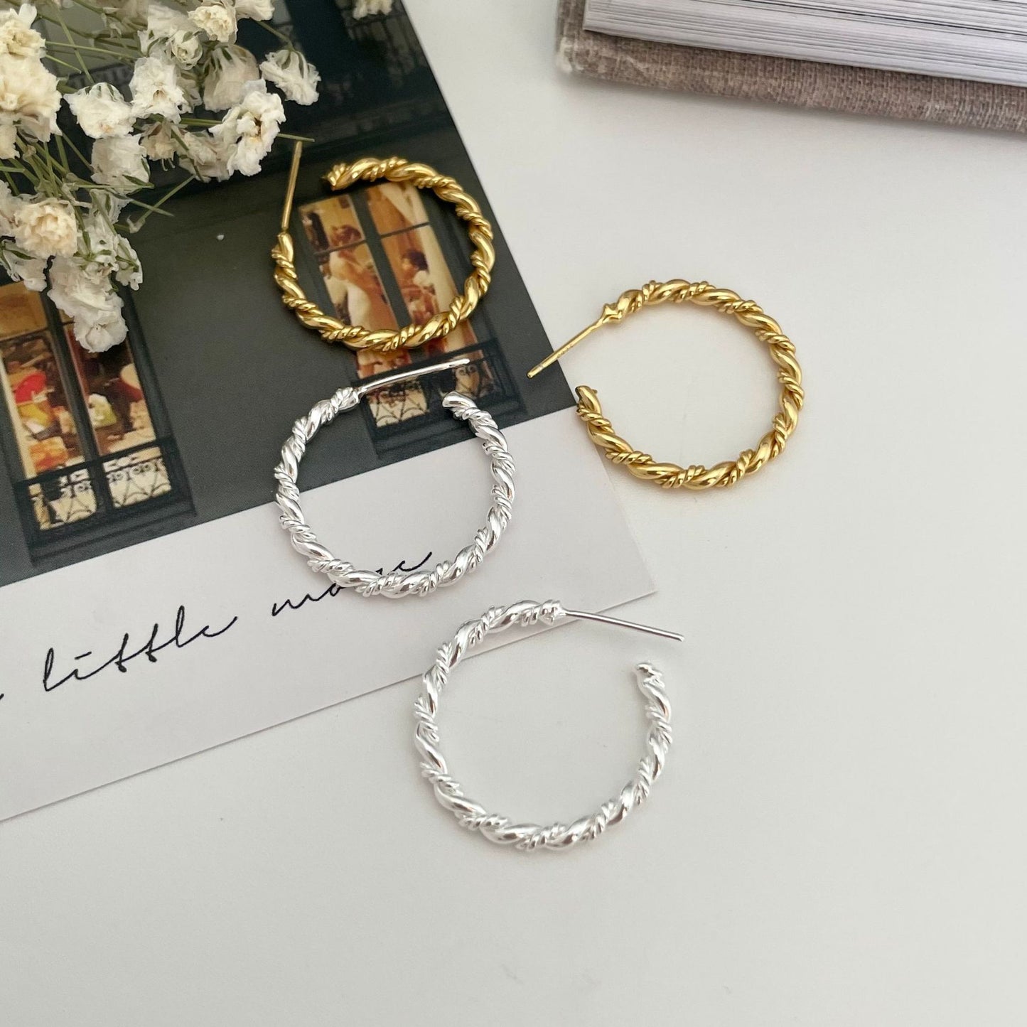 Minimalist Star-Shaped Hand-Twisted 925 Sterling Silver Hoop Earrings for Women