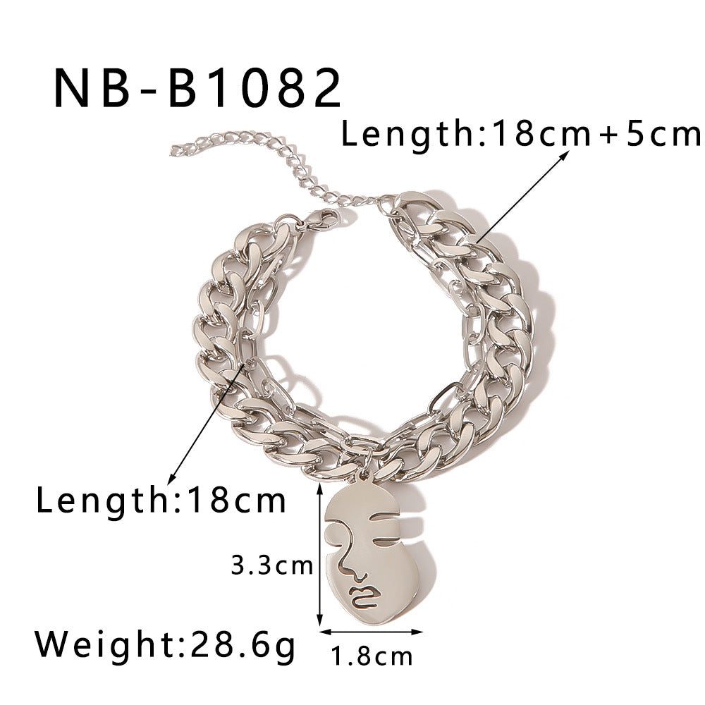 INS Style Butterfly and Cross Pendant Stainless Steel Multi-Layer Cuban Bracelet with Gold Plating for Unisex