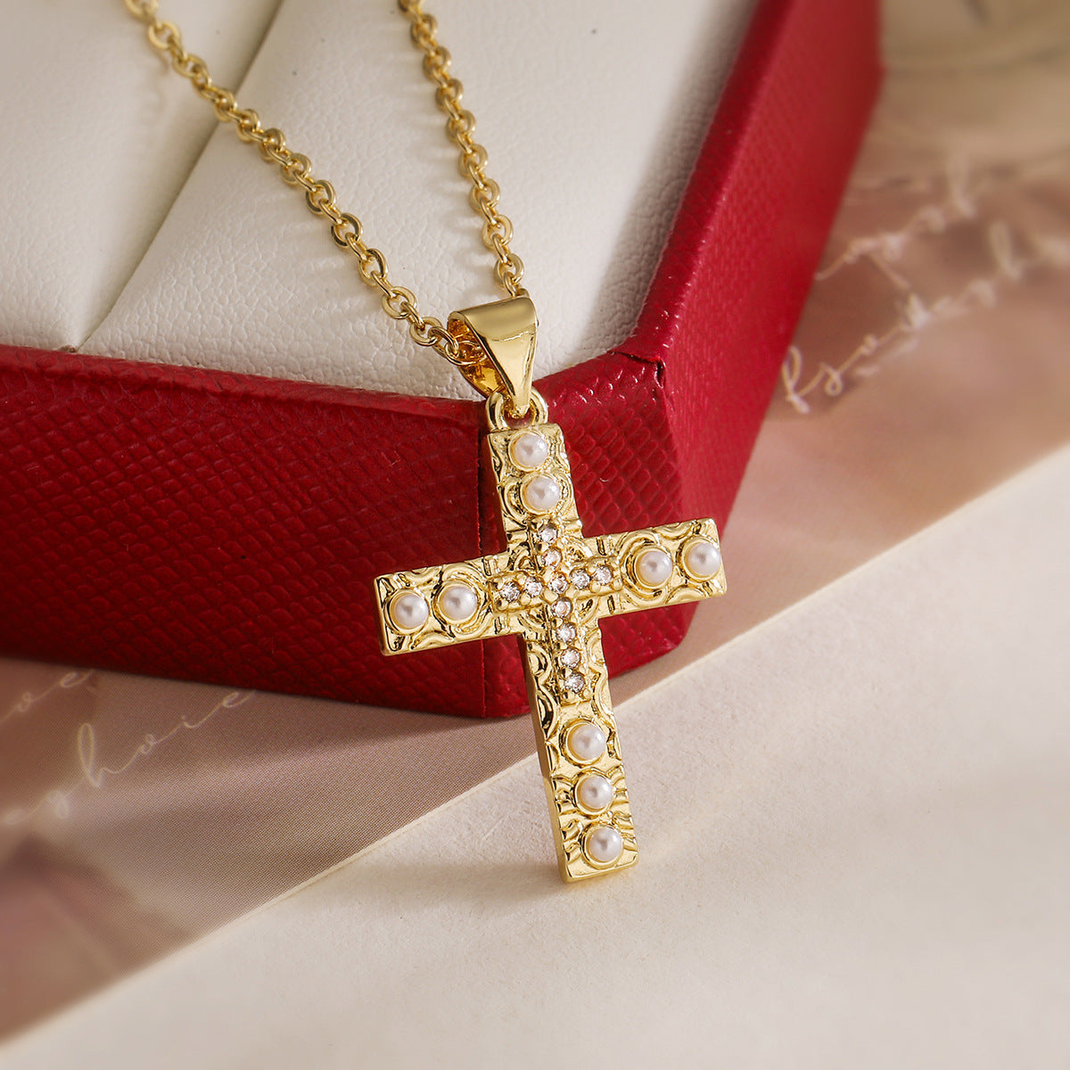 Minimalist Geometric Cross Pendant Necklace for Women with Copper Base Plated in 18K Gold and Zircon Inlay