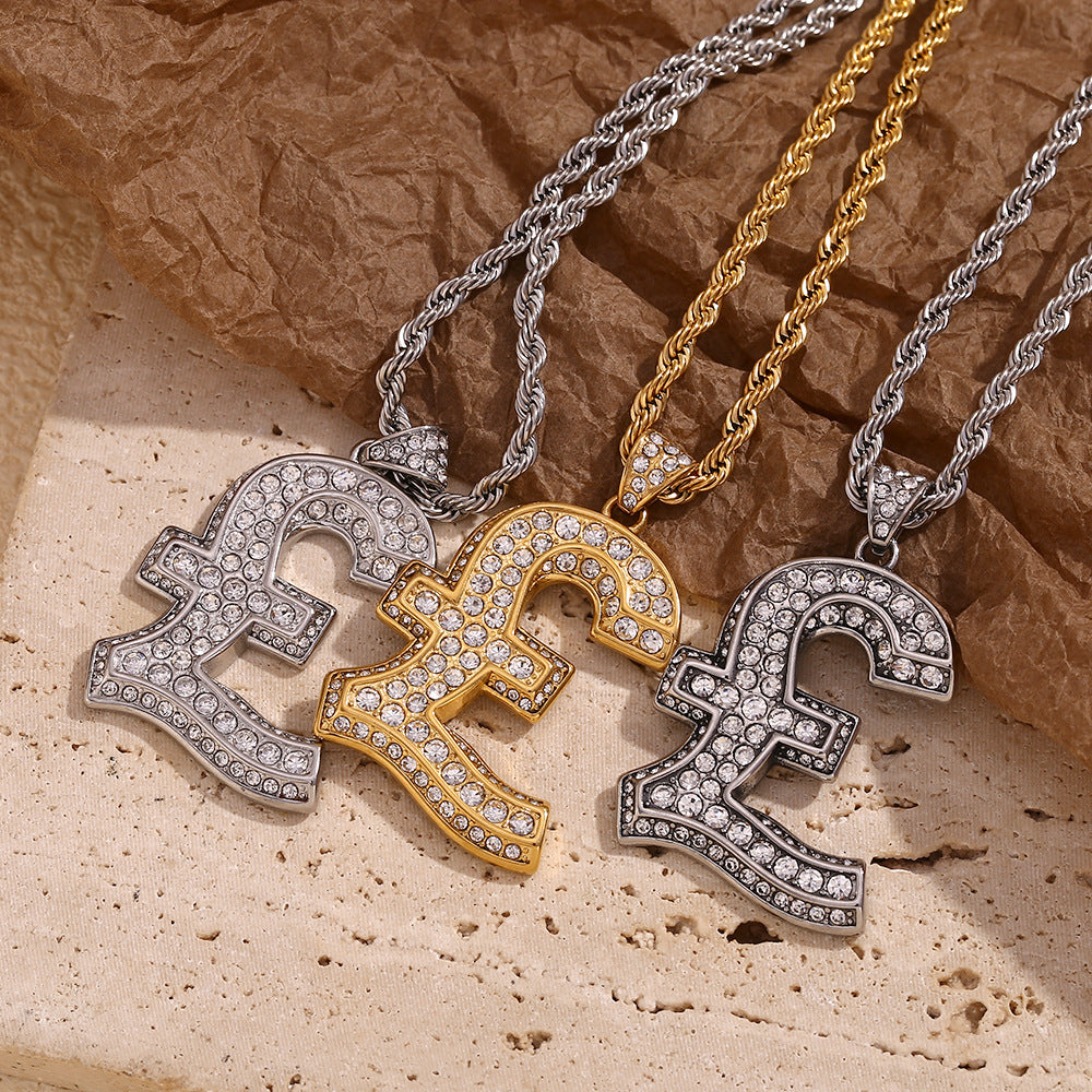 Minimalist Geometric Pendant Necklace for Women Stainless Steel with 18K Gold Plating and Full Rhinestone Accent on Twisted Cable Chain