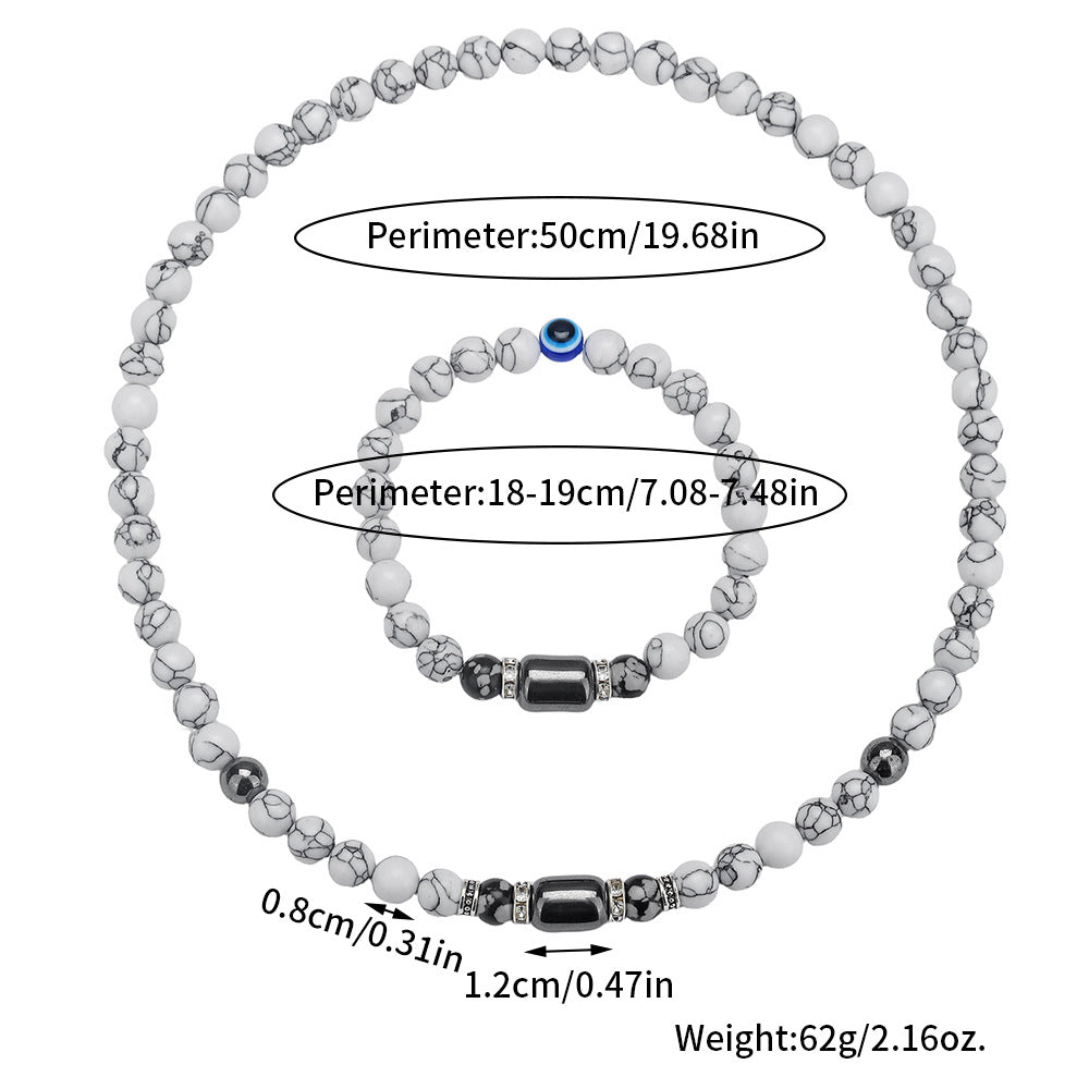 Fashion Geometric Round Howlite and Hematite Stone Handmade Necklace with Cable Chain for Women