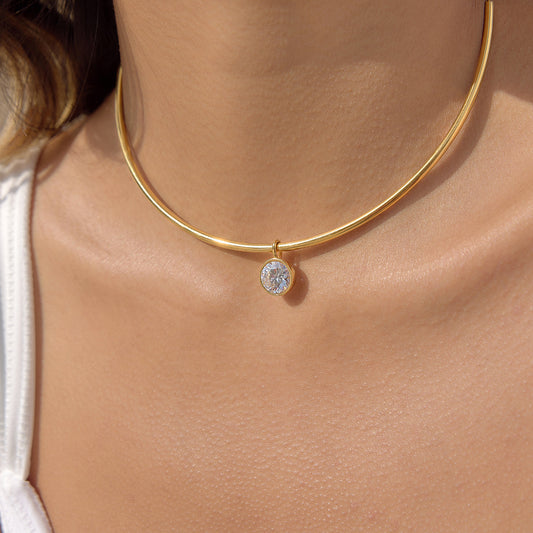 Minimalist Geometric Round Stainless Steel PVD Cubic Zirconia Pendant Necklace for Women