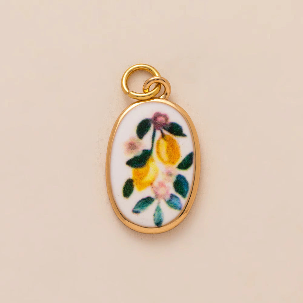 Sweet Heart Geometric Oval Floral Plated Brass Stainless Steel Pendant Necklace