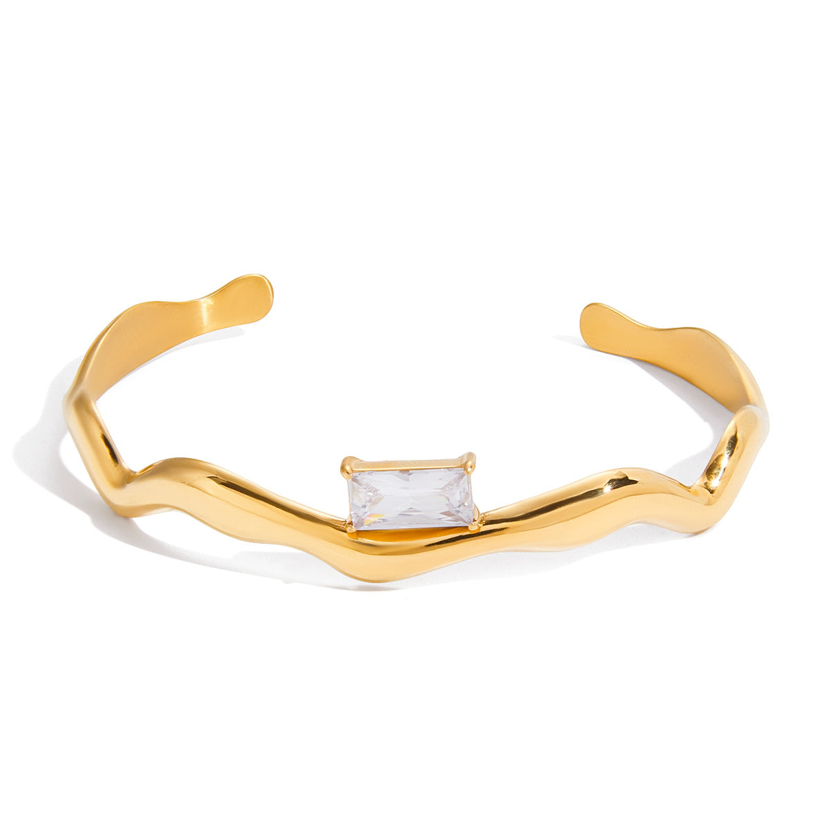 Pulsera geométrica cuadrada minimalista de acero de titanio para mujer con acabado chapado, brazalete de lujo ajustable de acero inoxidable