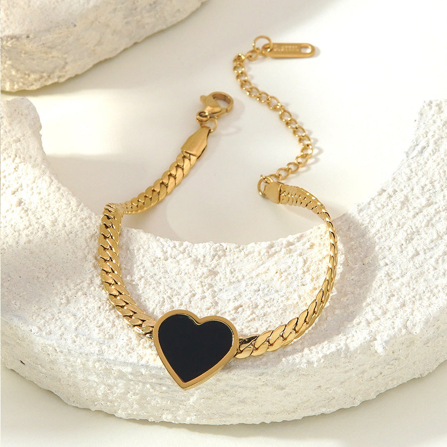 Elegante bracciale da donna placcato oro 18 carati con catena a maglie a cuore