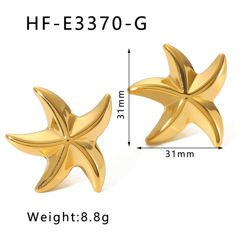 Minimalist Stainless Steel Star-Shaped Earrings with 18K Gold Plating for Women Ocean-Inspired Geometric Animal Design