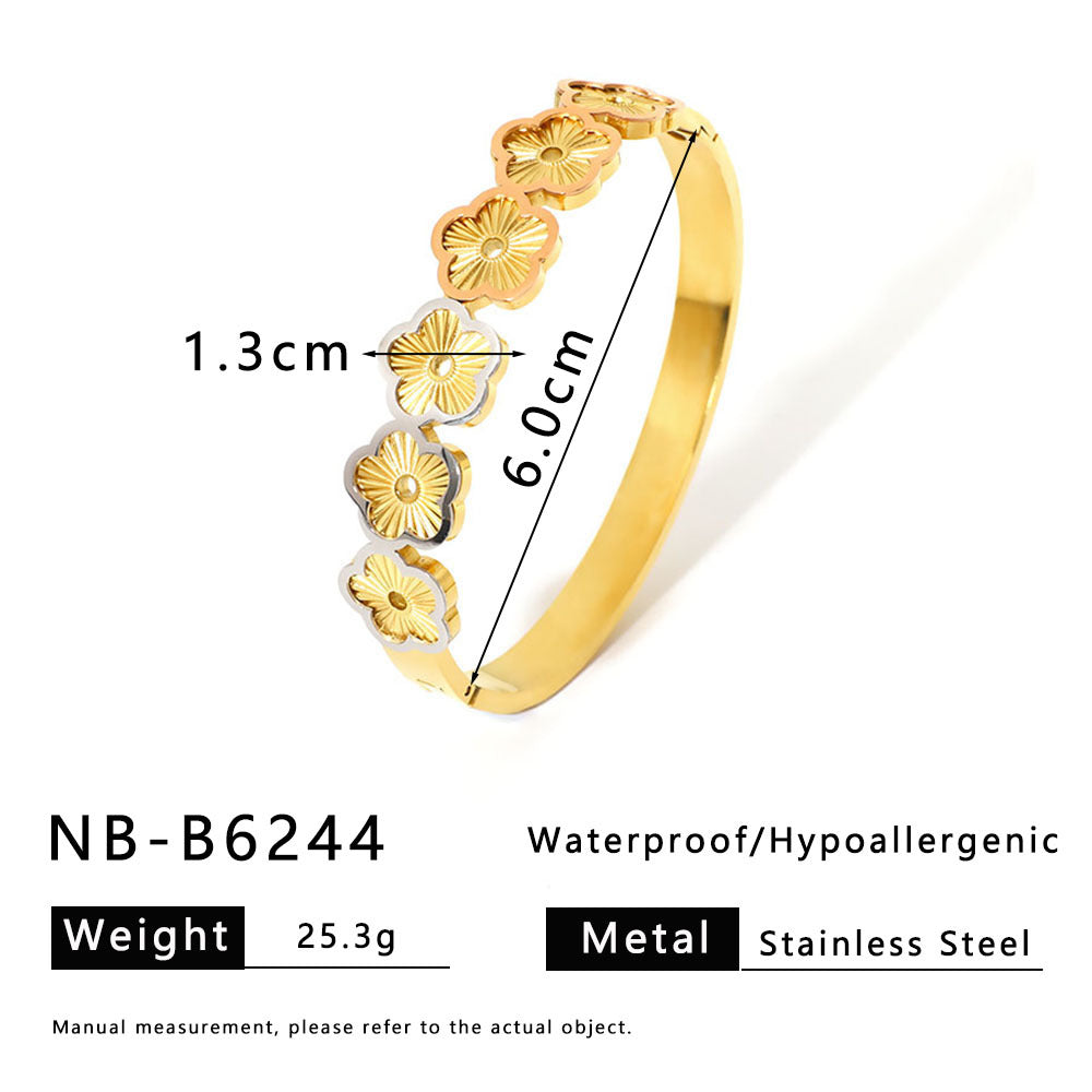 Ins Style Floral Wave Star Heart Stainless Steel Bracelet for Women with 18K Vacuum Plating