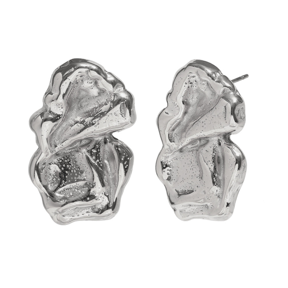 Fashionable Geometric Pearl and Black Onyx Eye Stud Earrings in Stainless Steel with 18K Gold Plating