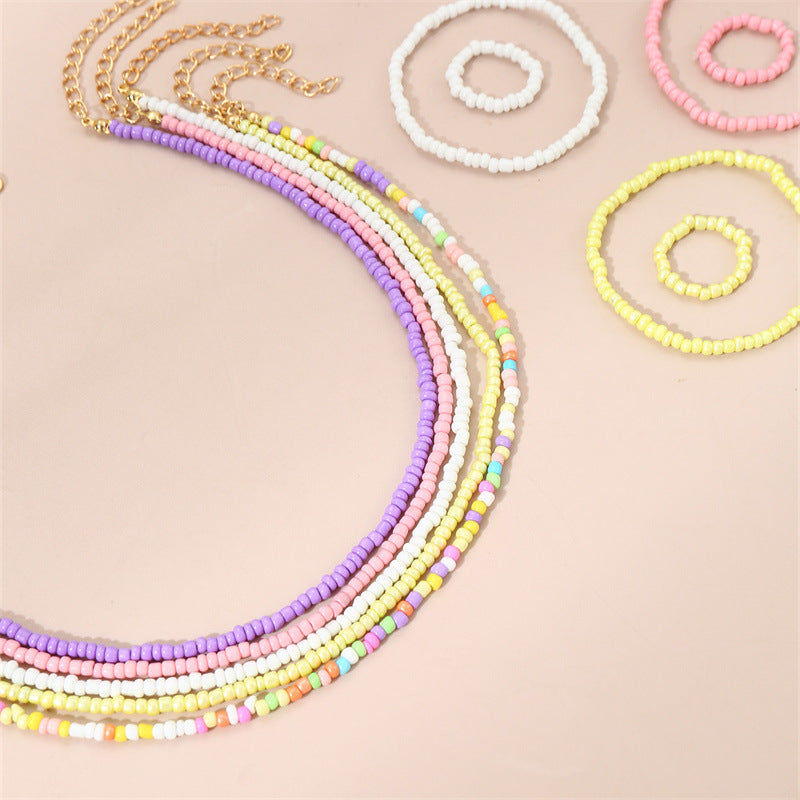 Bohemian Style Handmade Glass Beaded Necklace Set for Kids with Round Bead Chain and Adjustable Length