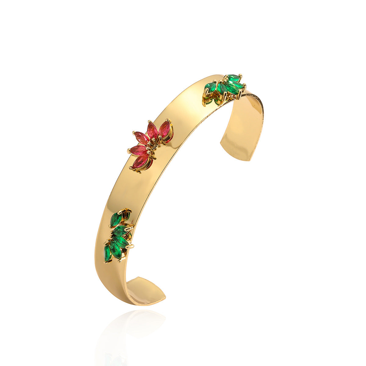 Bracciale Rigido Ampio Geometrico da Donna Realizzato in Rame con Placcatura in Oro 18 carati e Intarsio in Zirconi, Gioielli Minimalisti di Tendenza