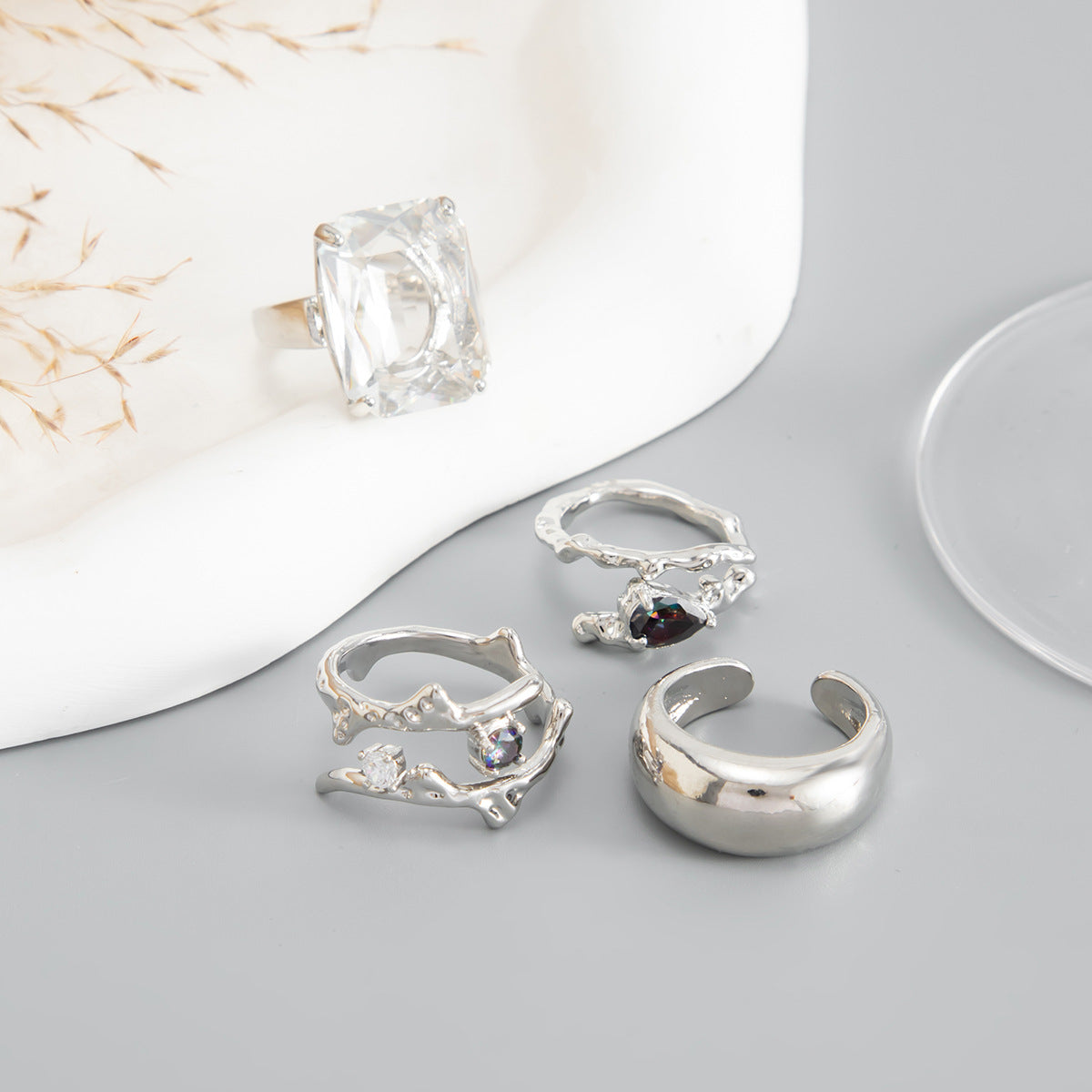 Geometric Hammered Zinc Alloy Rhinestone Inlay Toe Ring Set for Women
