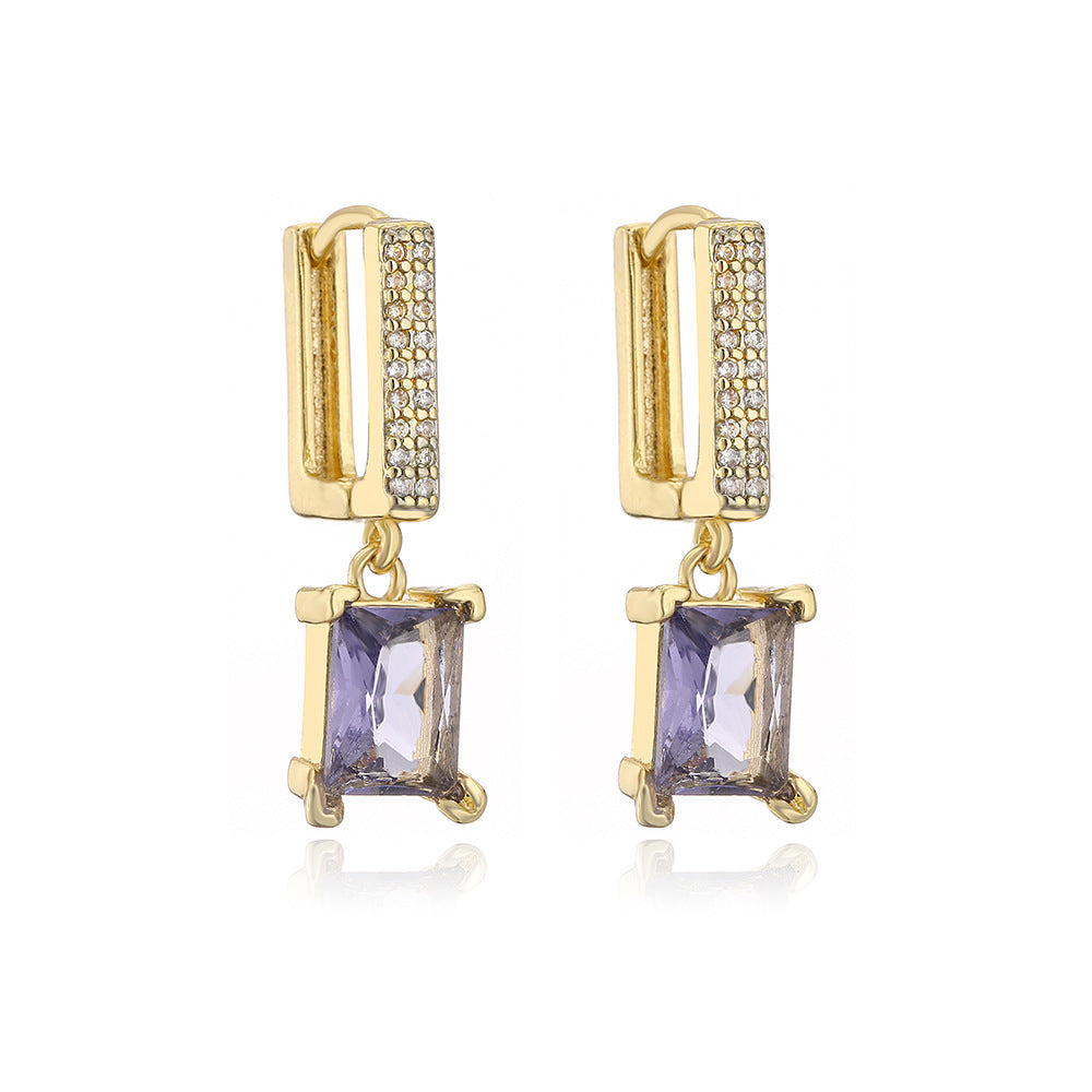 Orecchini geometrici minimalisti da donna in ottone con placcatura in oro 18 carati e zirconi micro-incastonati