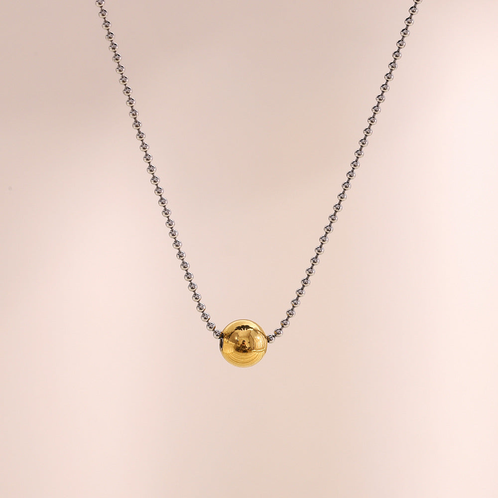 Minimalist Geometric Stainless Steel Necklace with 18K Gold Plated Beads for Women