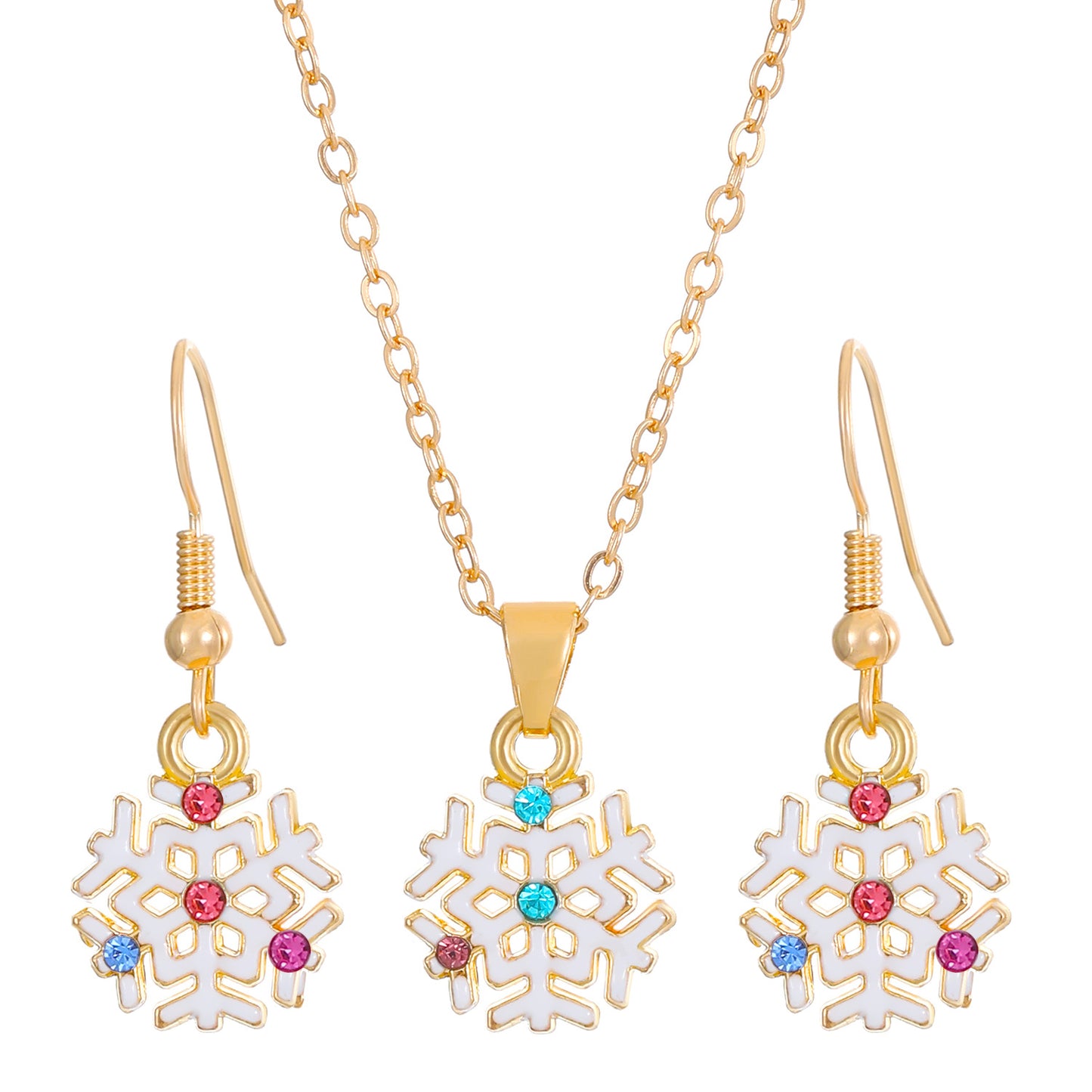 Conjunto de collar y pendientes con temática navideña para mujer, colgante de aleación con motivos de copo de nieve, Papá Noel y campana, joyería festiva minimalista electrochapada