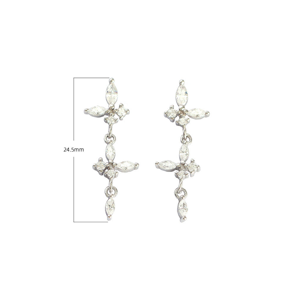 Minimalist Butterfly-Shaped S925 Sterling Silver Stud Earrings with Rhinestone Inlay and Dangling Fringe