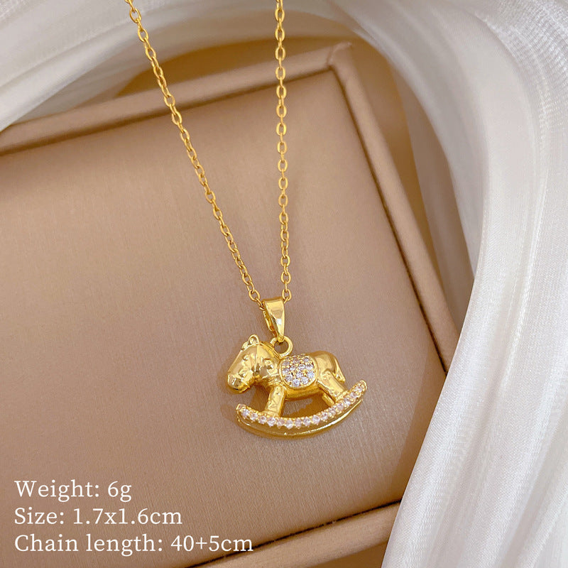Sweet Geometric Moon Rhinestone Plated Titanium Steel Necklace with Brass Pendant Cable Chain Unisex