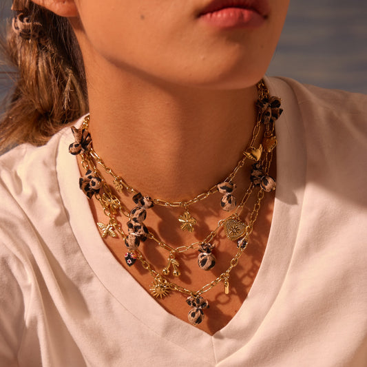 Fashionable Leopard Print Heart Floral Pendant Necklace in Stainless Steel with Plated Finish for Women
