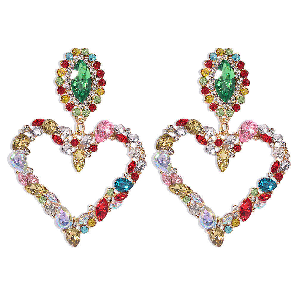 E8893 Pendientes de Mujer en Forma de Corazón de Aleación con Diamantes de Imitación Chapados Estilo Dulce a la Moda Pendientes Largos