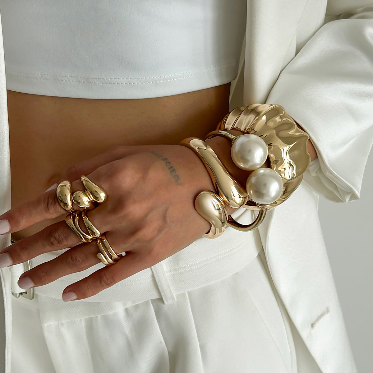 Baroque-Inspired Irregular Wrap Bracelet with Alloy Base and Simulated Pearl Accents Electroplated for Women