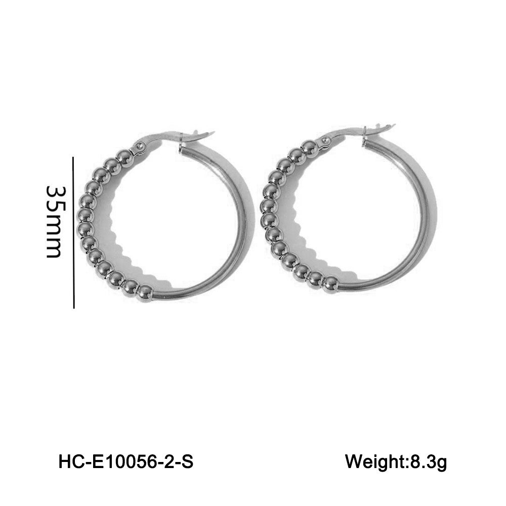 Minimalist Geometric Hollow Beaded Titanium Steel Earrings for Women Hypoallergenic Plated Fashion Studs