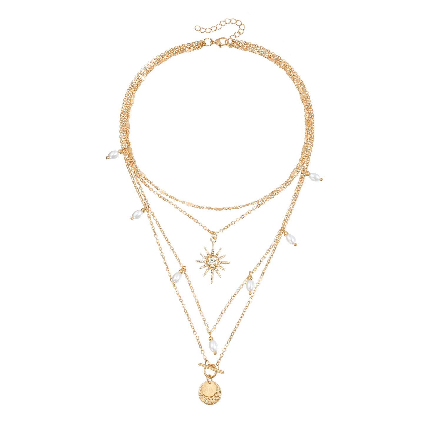 Luxury Elegant Geometric Star Rhinestone Inlay Alloy Plated Necklace for Women